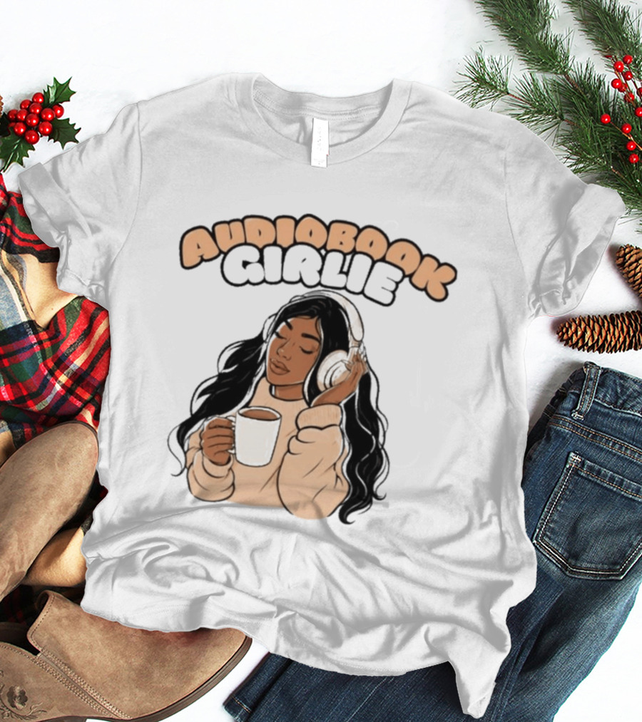 Audiobook Girlie Cozy Listening With Coffee And Headphones T-Shirt