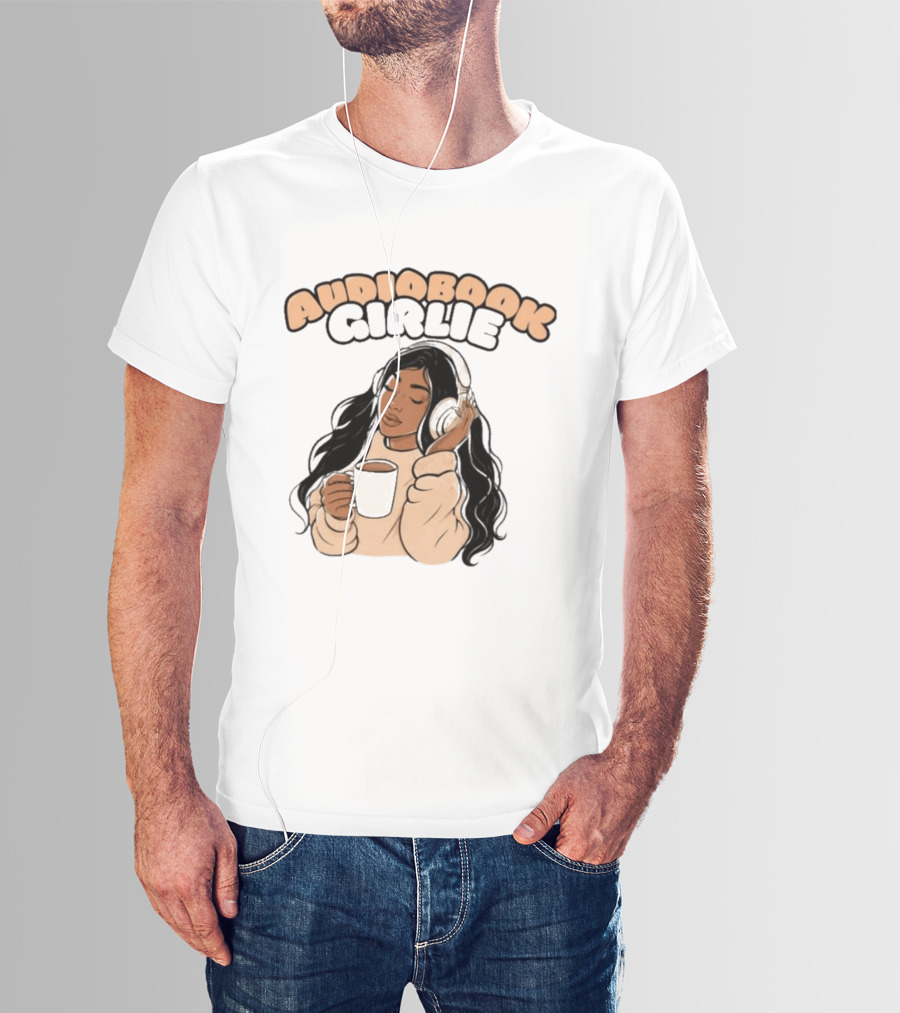 Audiobook Girlie Cozy Listening With Coffee And Headphones T-Shirt