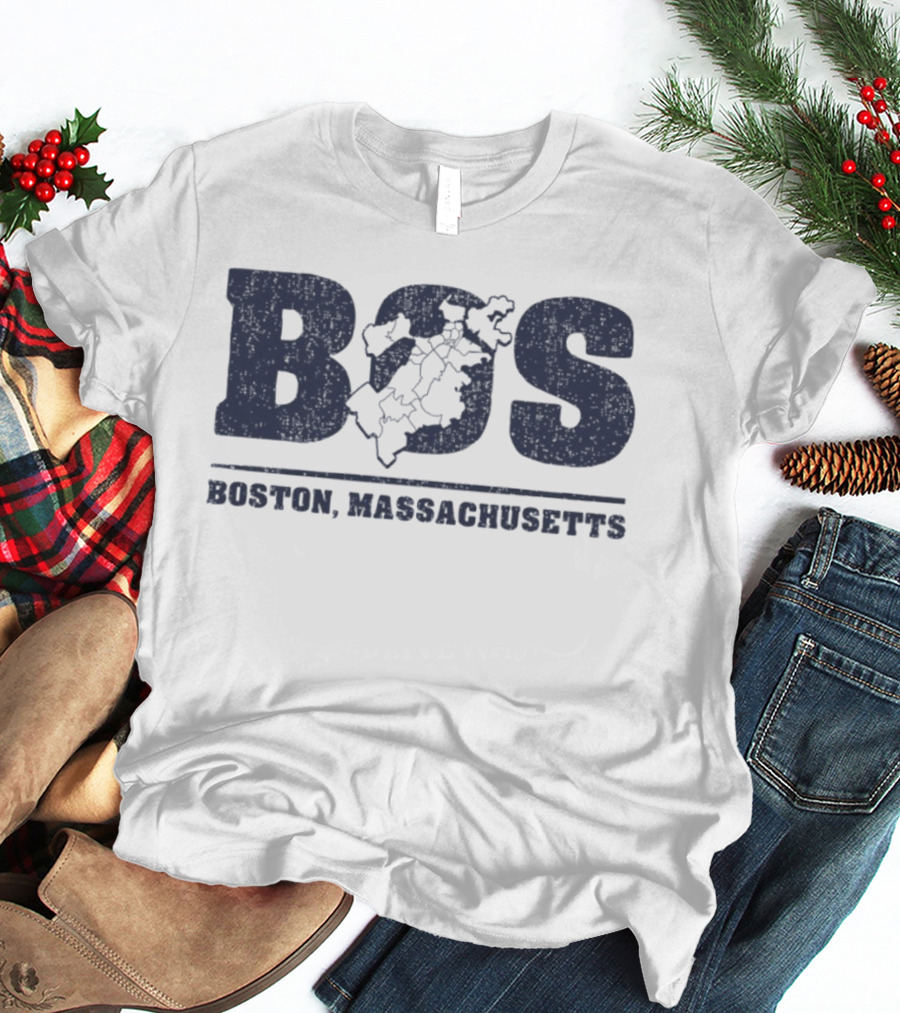 BOS Boston Massachusetts Neighborhoods Map T-Shirt