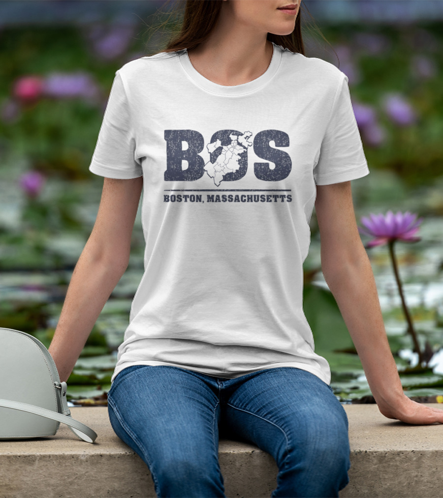 BOS Boston Massachusetts Neighborhoods Map T-Shirt
