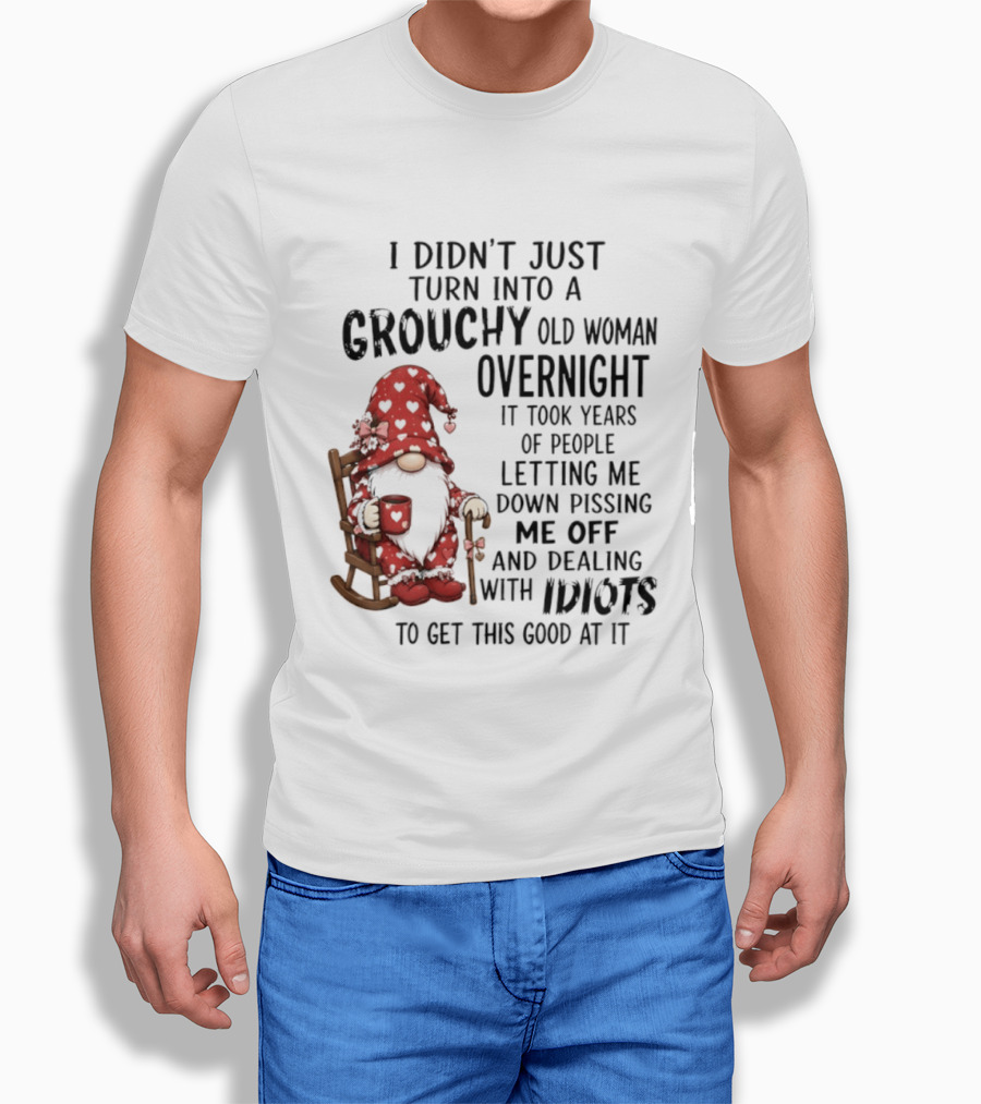 I Didn't Just Turn Into A Grouchy Old Woman Overnight Gnome Humor It Took Years Of People Letting Me Down Pissing Me Off And Dealing With Idiots T-Shirt