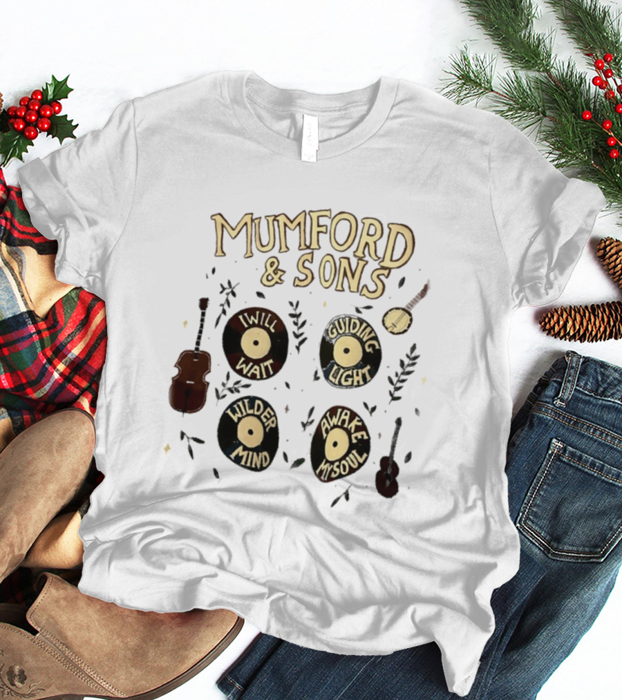 Mumford And Sons I Will Wait Guiding Light Wilder Mind Awake My Soul Vinyl Record Banjo Guitar T-Shirt