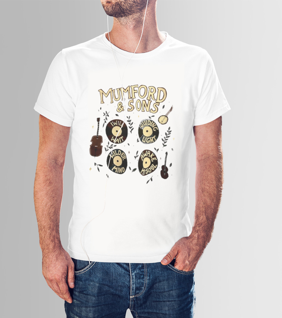 Mumford And Sons I Will Wait Guiding Light Wilder Mind Awake My Soul Vinyl Record Banjo Guitar T-Shirt