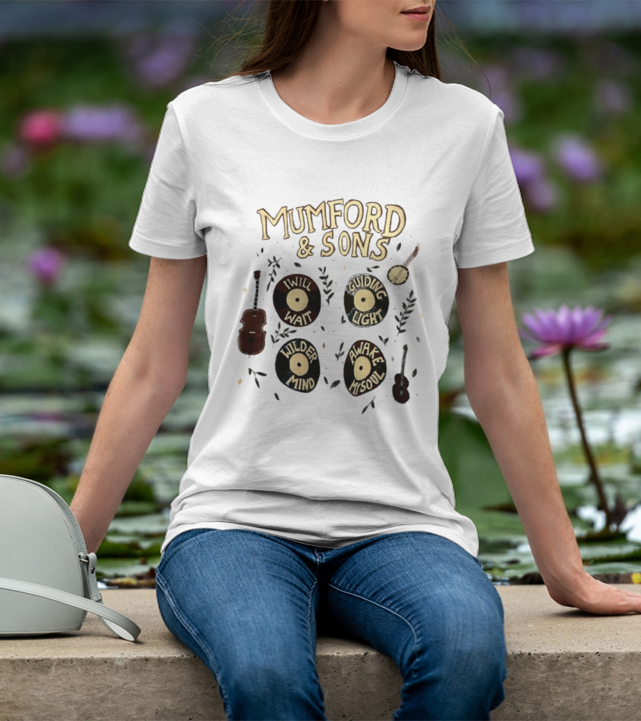 Mumford And Sons I Will Wait Guiding Light Wilder Mind Awake My Soul Vinyl Record Banjo Guitar T-Shirt
