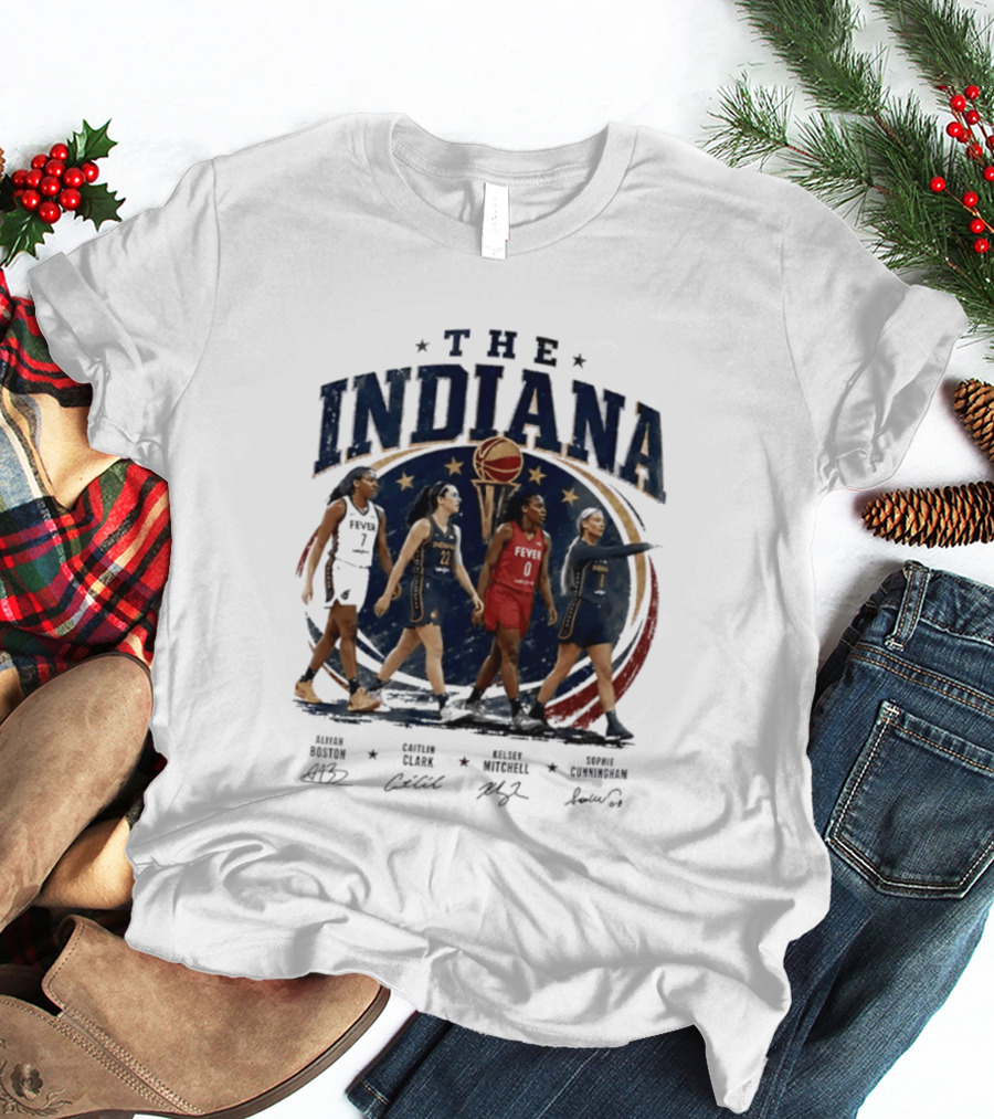 The Indiana Aliyah Boston Caitlin Clark Kelsey Mitchell Sophie Cunningham 2026 Signatures T-Shirt