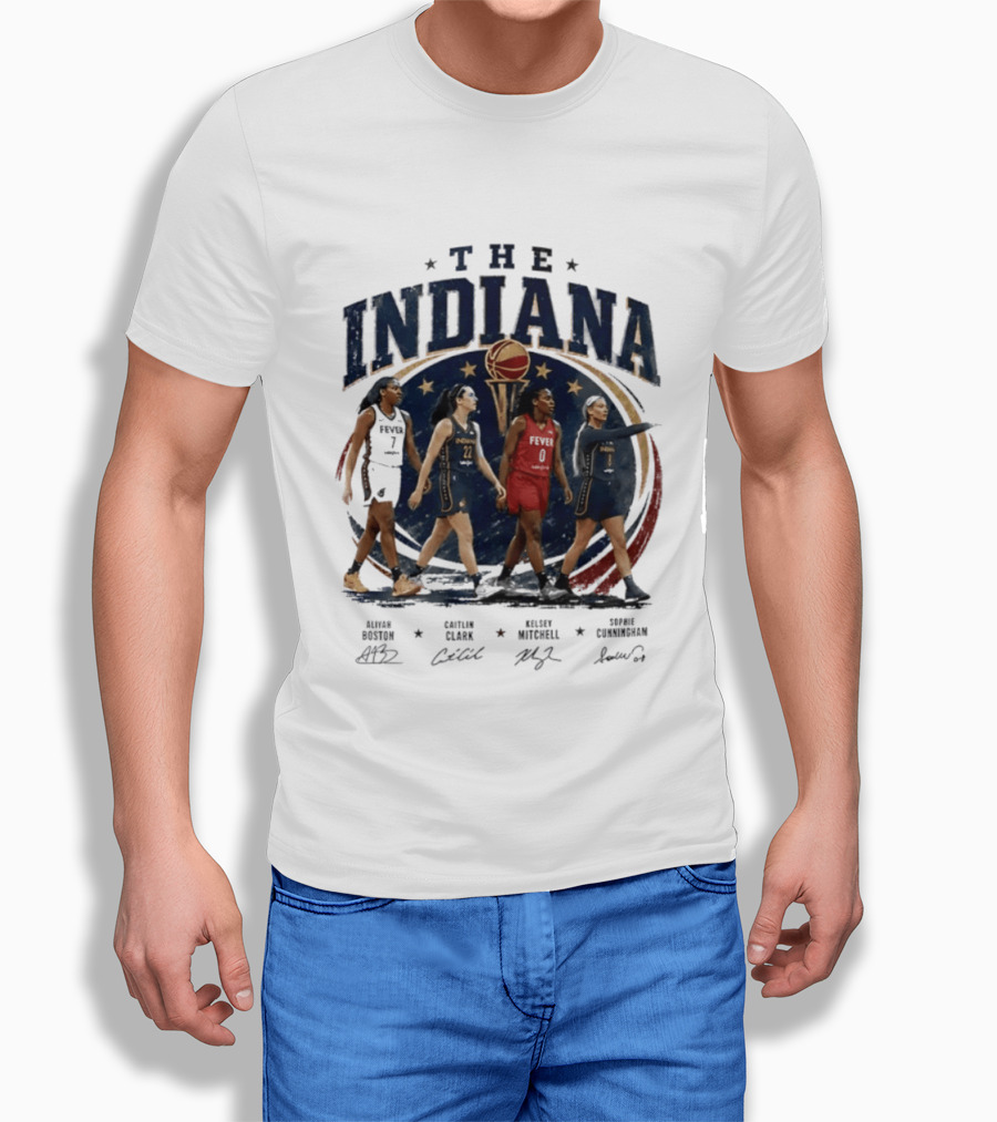 The Indiana Aliyah Boston Caitlin Clark Kelsey Mitchell Sophie Cunningham 2026 Signatures T-Shirt