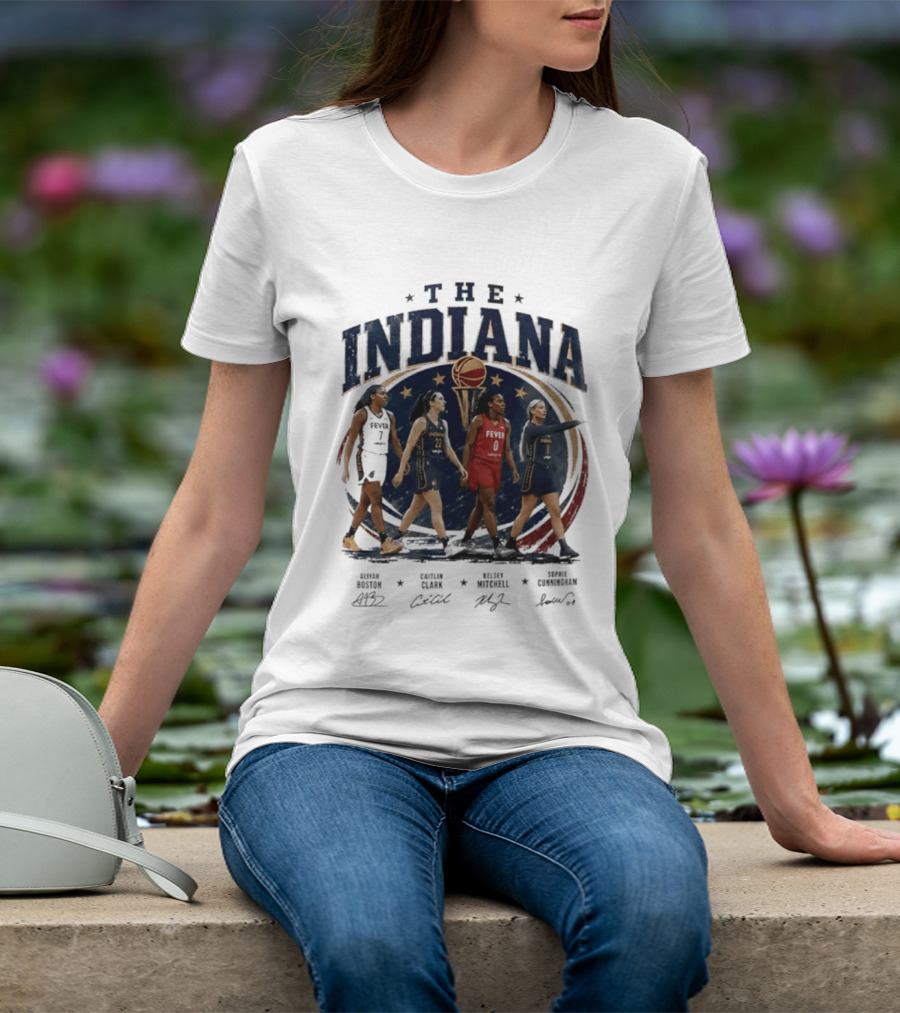 The Indiana Aliyah Boston Caitlin Clark Kelsey Mitchell Sophie Cunningham 2026 Signatures T-Shirt