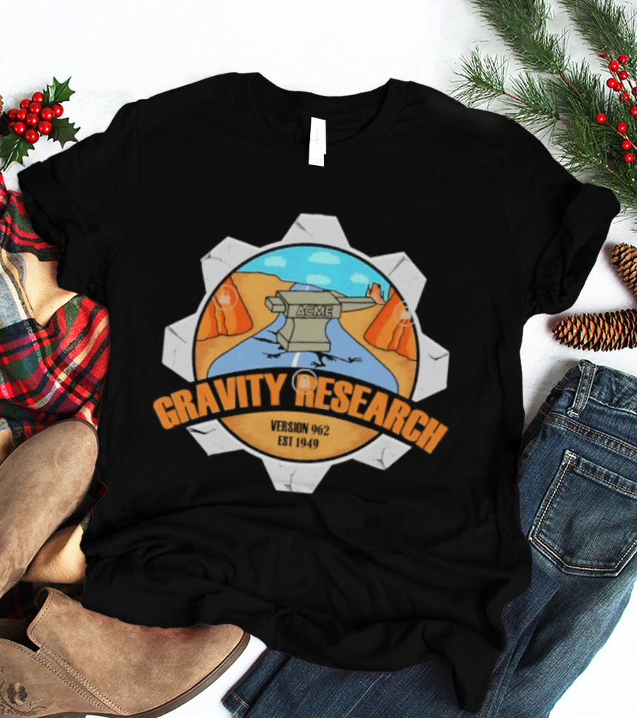 Acme Gravity Research Version 962 Est 1949 Cartoon Desert Road Scene T-Shirt