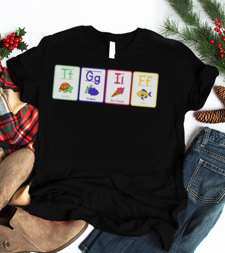 Alphabet Flashcards G I F Turtle Grapes Ice Cream Fish T-Shirt
