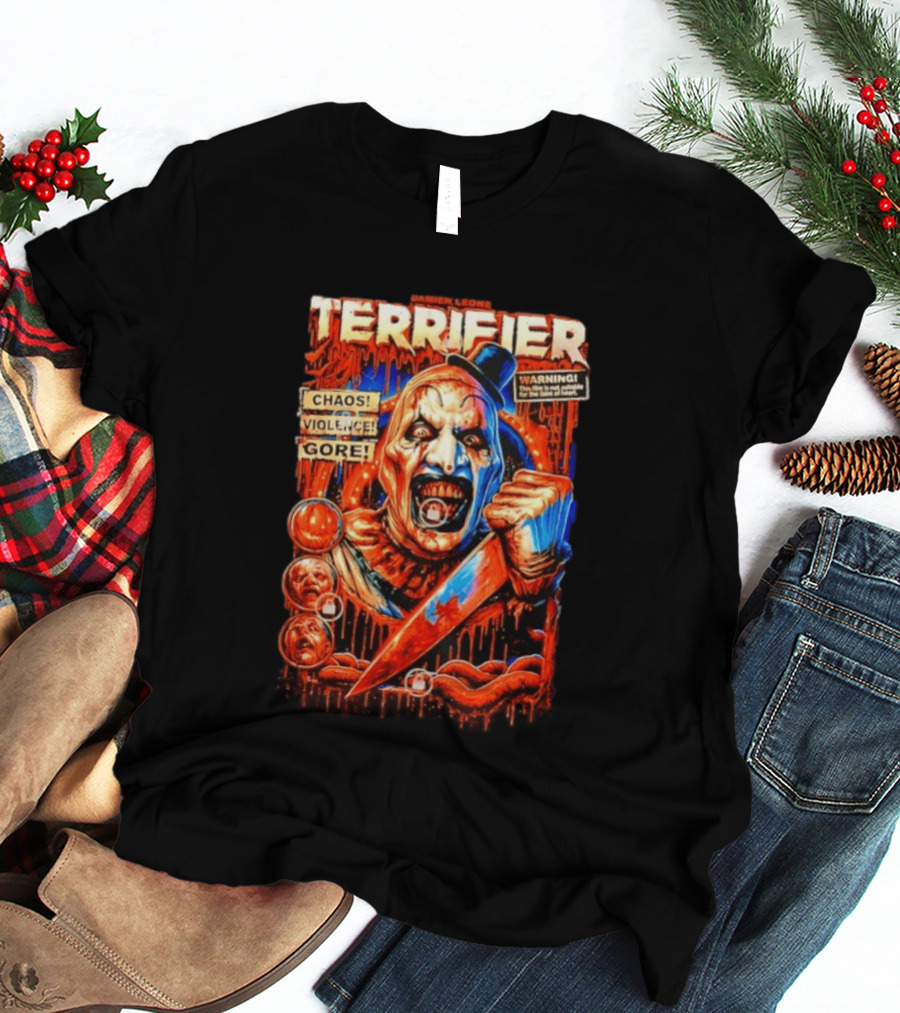 Damien Leone Terrifier Chaos Violence Gore Warning Clown T-Shirt