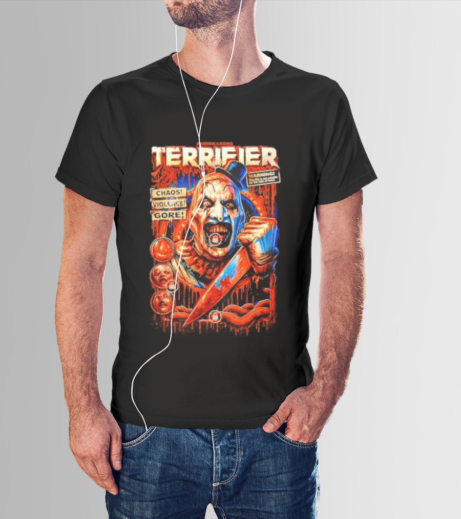 Damien Leone Terrifier Chaos Violence Gore Warning Clown T-Shirt