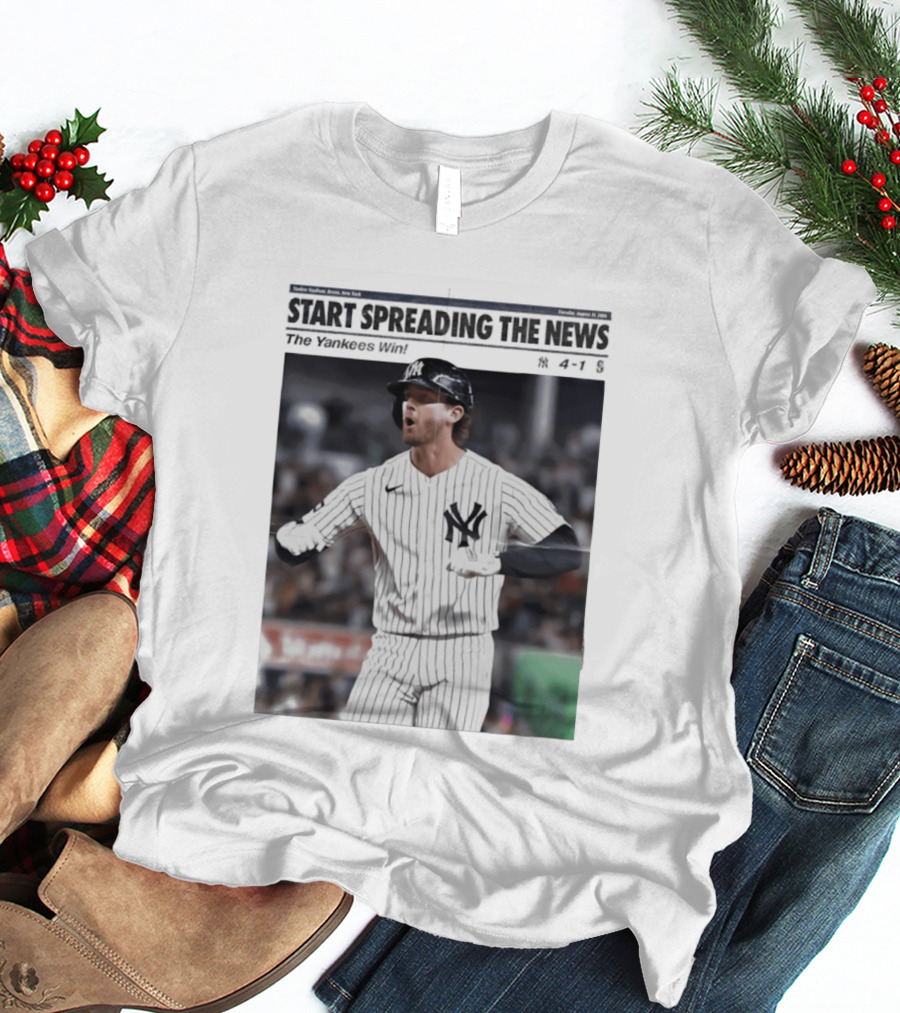 Anthony Volpe New York Yankees Start Spreading The News Pinstripe Jersey Celebration T-Shirt