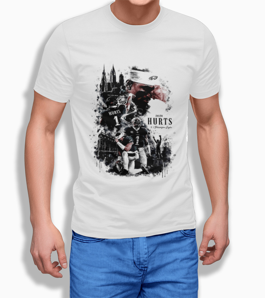 Jalen Hurts 1 Philadelphia Eagles 2026 Two Sided Football T-Shirt