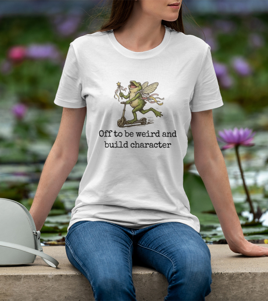 Off To Be Weird And Build Character Fairy Frog On Scooter T-Shirt