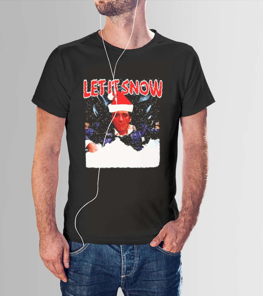 Let It Snow Al Pacino Scarface Tony Montana Snowflakes Santa Hat T-Shirt