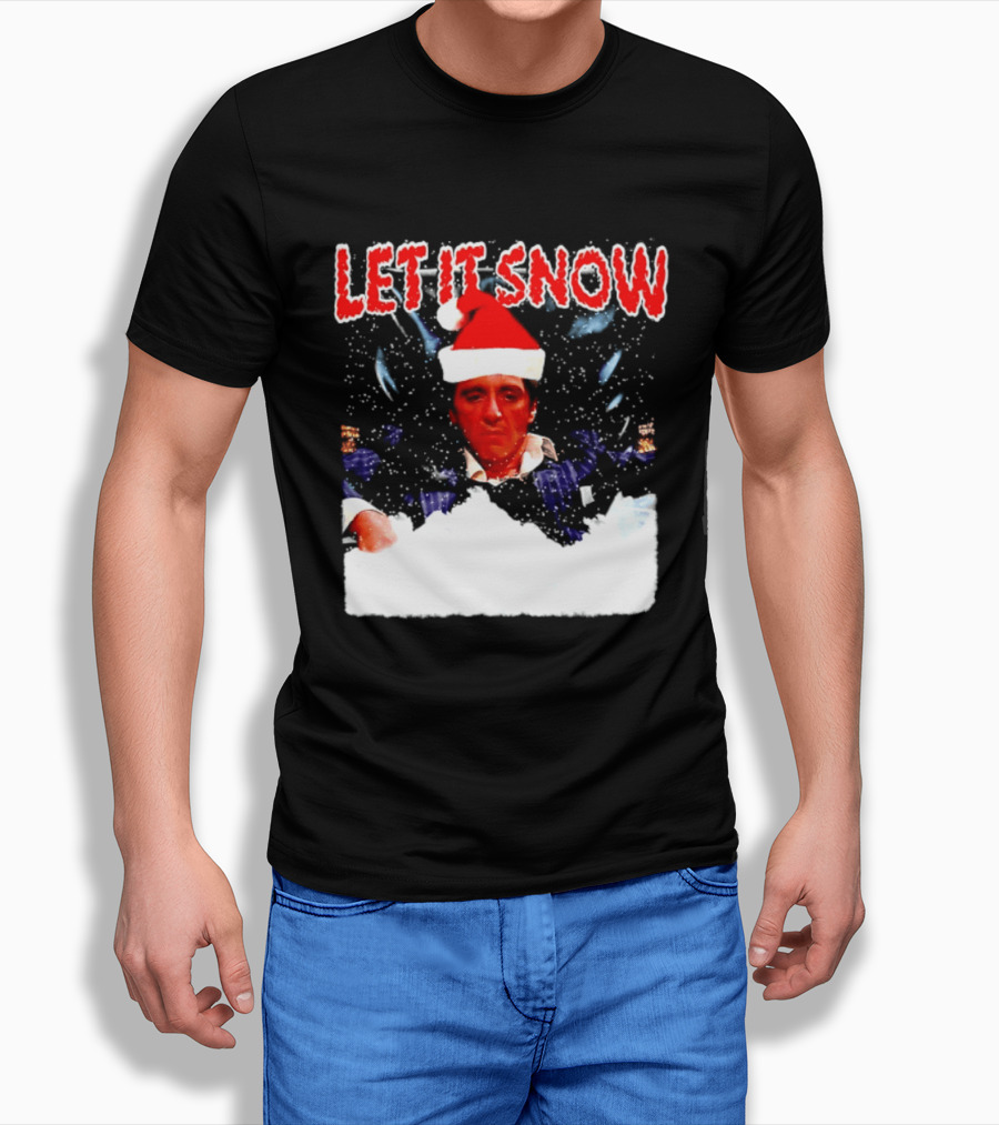 Let It Snow Al Pacino Scarface Tony Montana Snowflakes Santa Hat T-Shirt