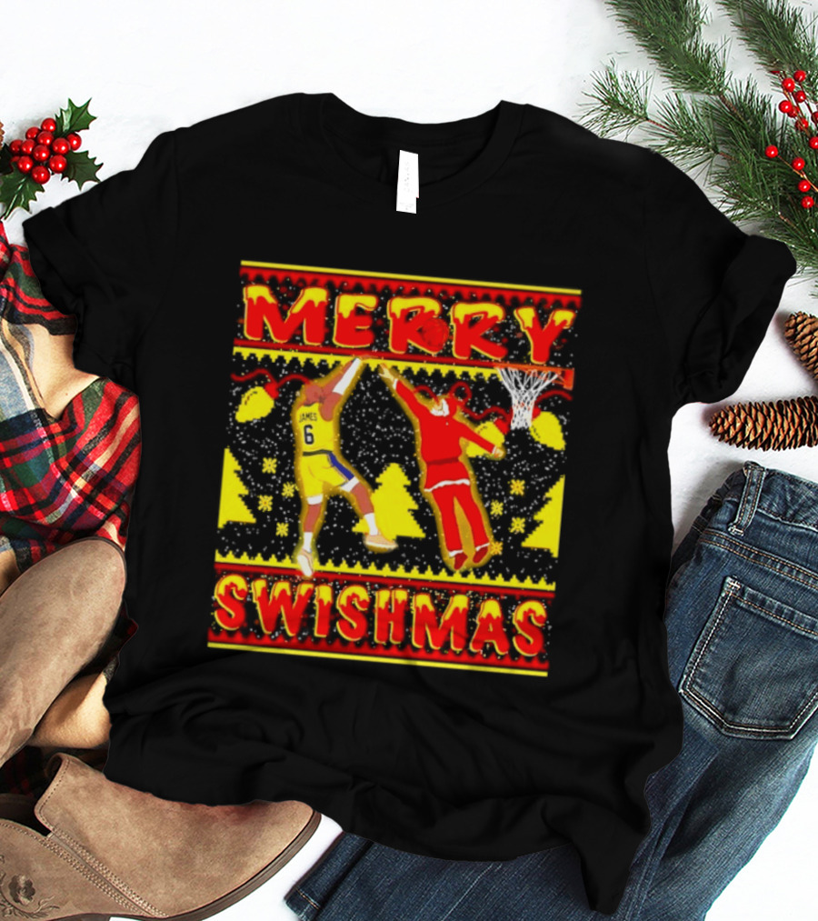 Merry Swishmas LeBron James Santa Dunk Basketball Holiday T-Shirt