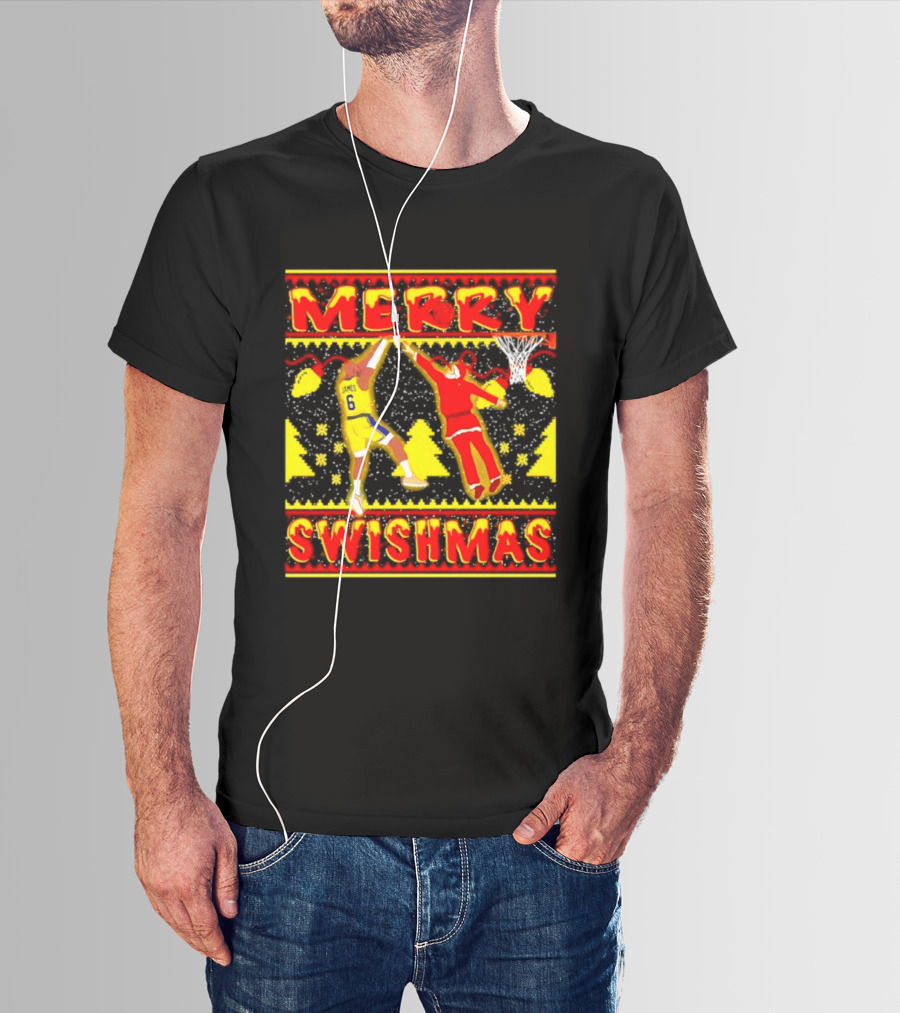 Merry Swishmas LeBron James Santa Dunk Basketball Holiday T-Shirt