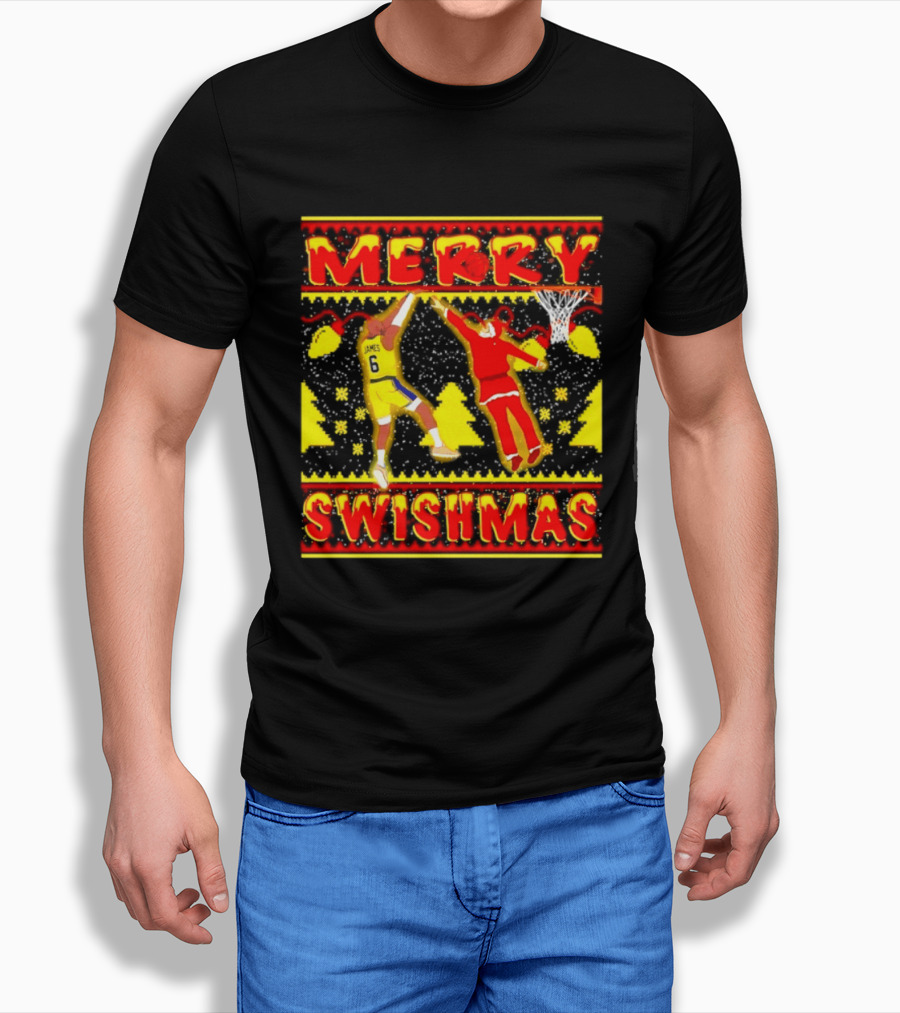 Merry Swishmas LeBron James Santa Dunk Basketball Holiday T-Shirt