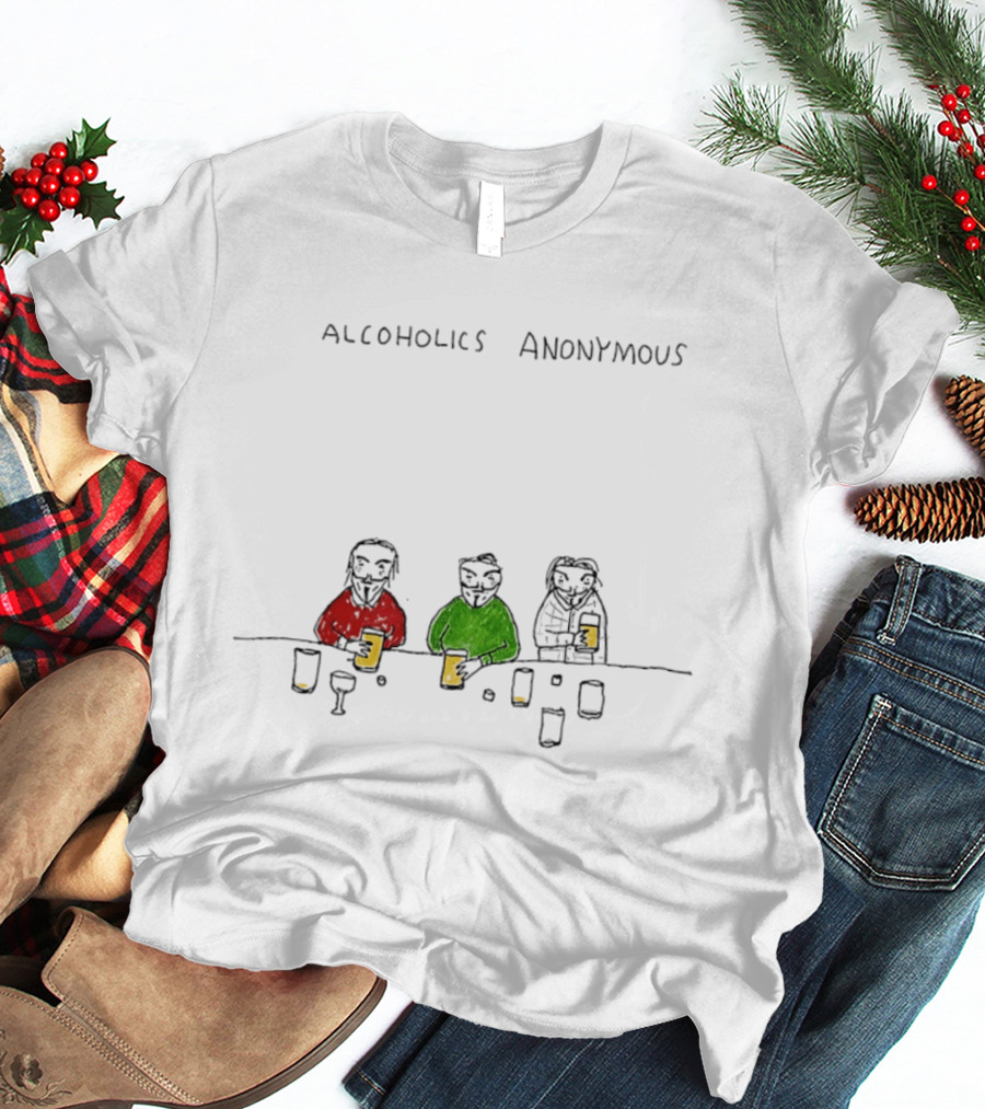 Alcoholics Anonymous Humor Three Characters With Drinks T-Shirt
