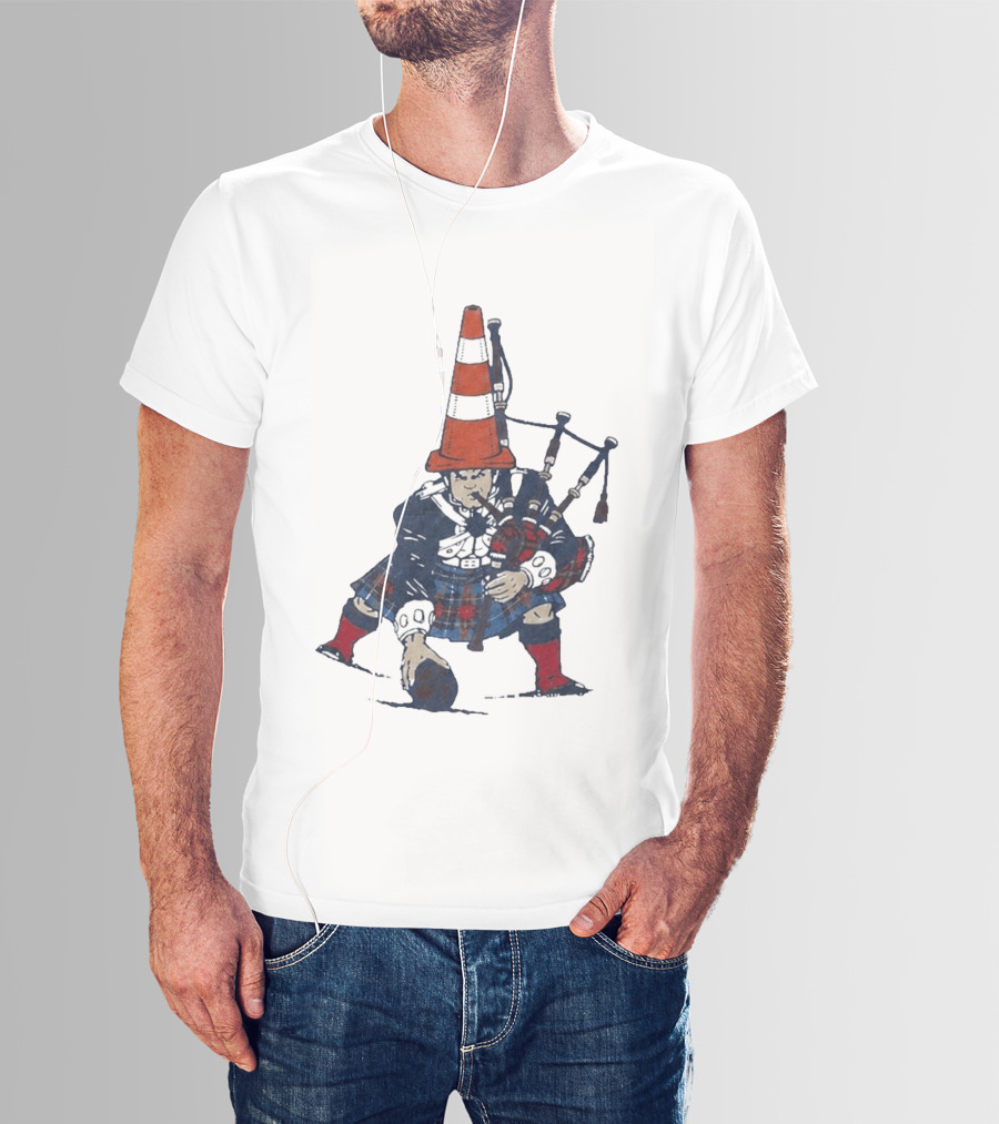 Bagpipes Player With Traffic Cone Hat Scottish Kilt Outfit T-Shirt