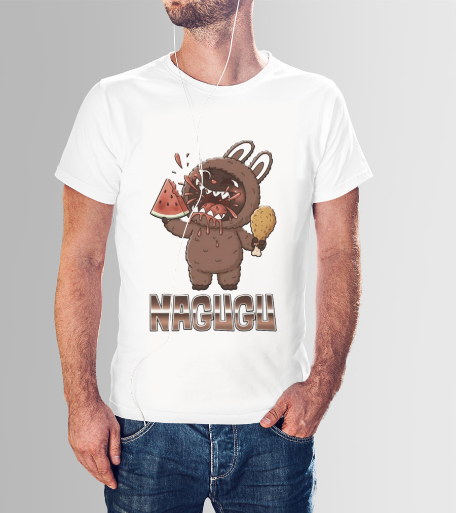 Nagugu Eating Watermelon And Chicken Cartoon T-Shirt