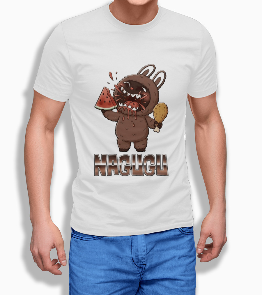 Nagugu Eating Watermelon And Chicken Cartoon T-Shirt