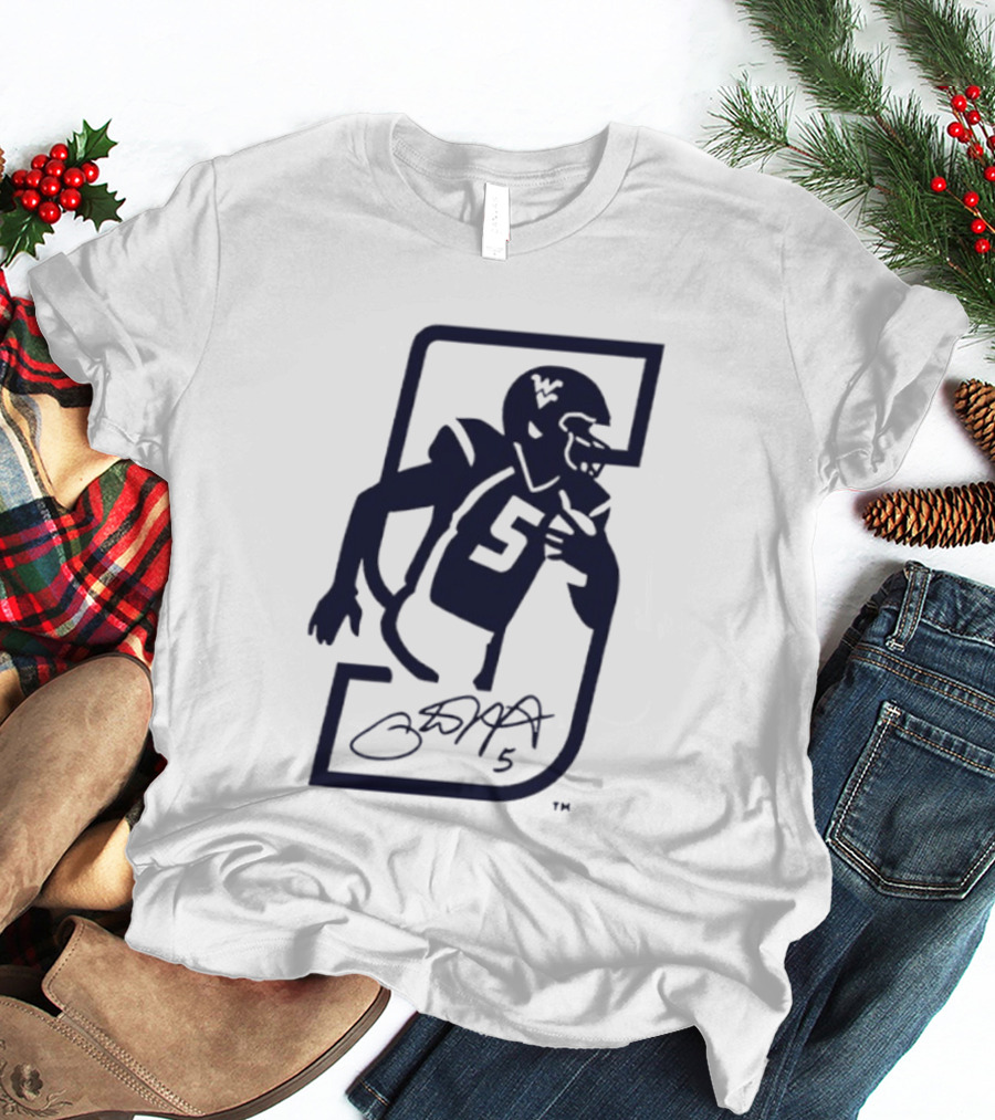 Pat White West Virginia Mountaineers Jersey Number 5 Signature T-Shirt