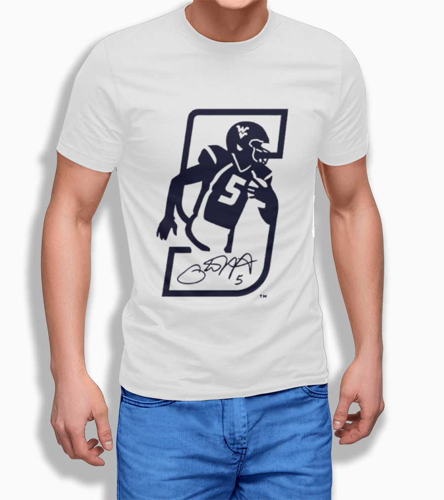 Pat White West Virginia Mountaineers Jersey Number 5 Signature T-Shirt