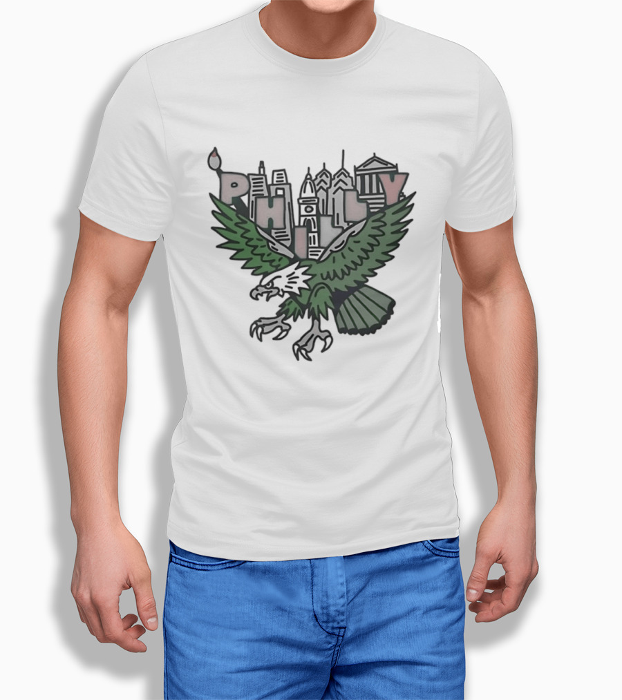 Philly Skyline Green Eagle Wings Cityscape T-Shirt