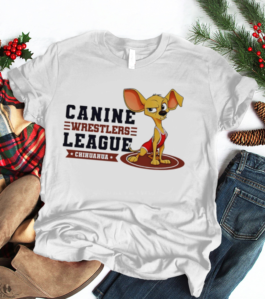 Canine Wrestlers League Chihuahua Wrestler Cartoon T-Shirt