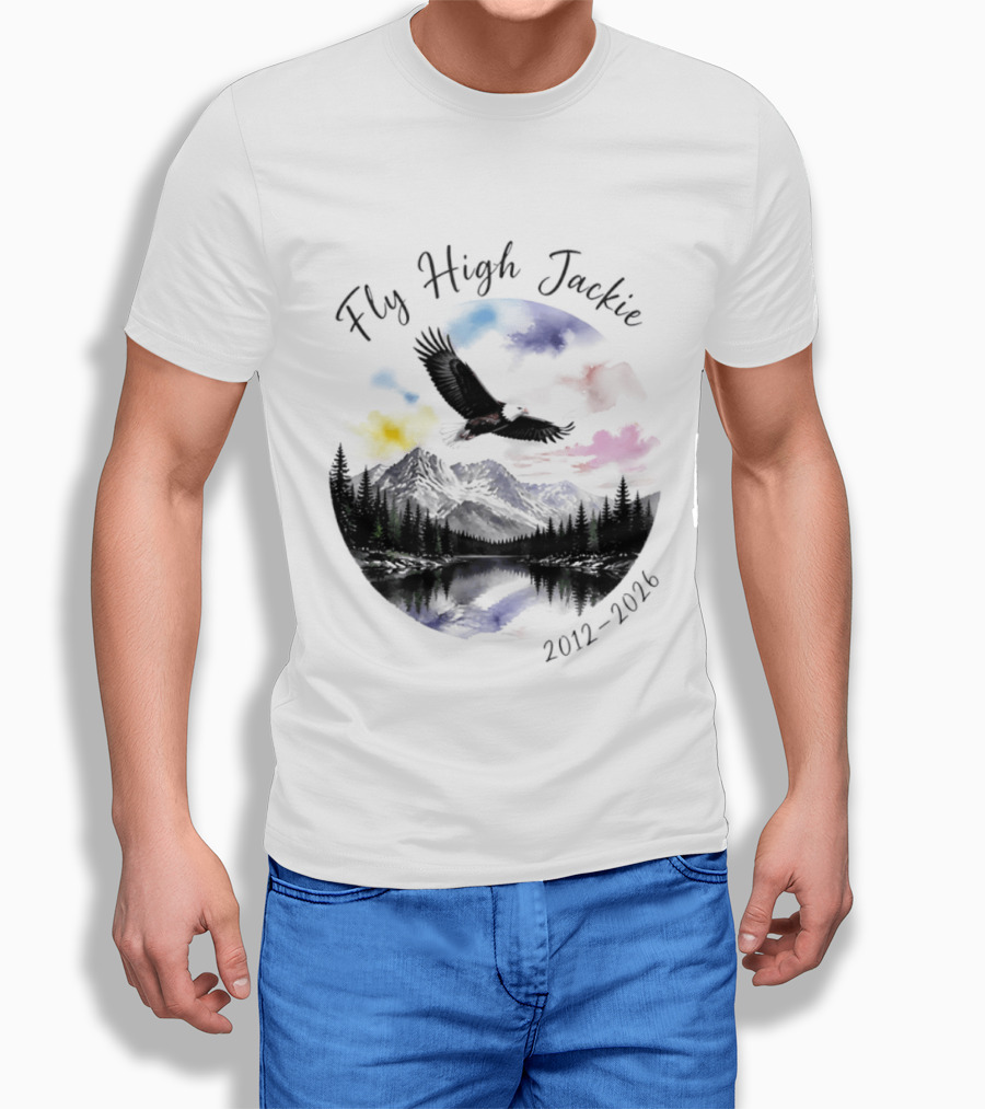 Fly High Jackie 2012 2026 Eagle Mountain Lake Memorial With Soaring Eagle And Scenic Sunset T-Shirt