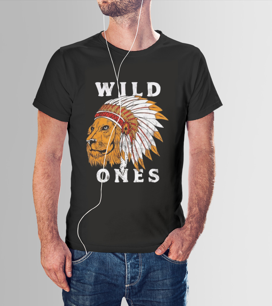 Wild Ones Lion Native American Headdress T-Shirt