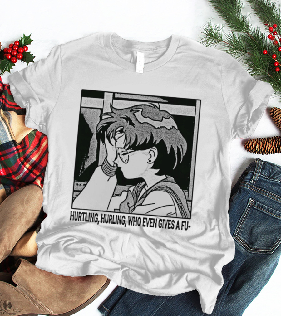 Hurtling Hurling Who Even Gives A Fu 90s Anime Style Frustrated Cartoon T-Shirt