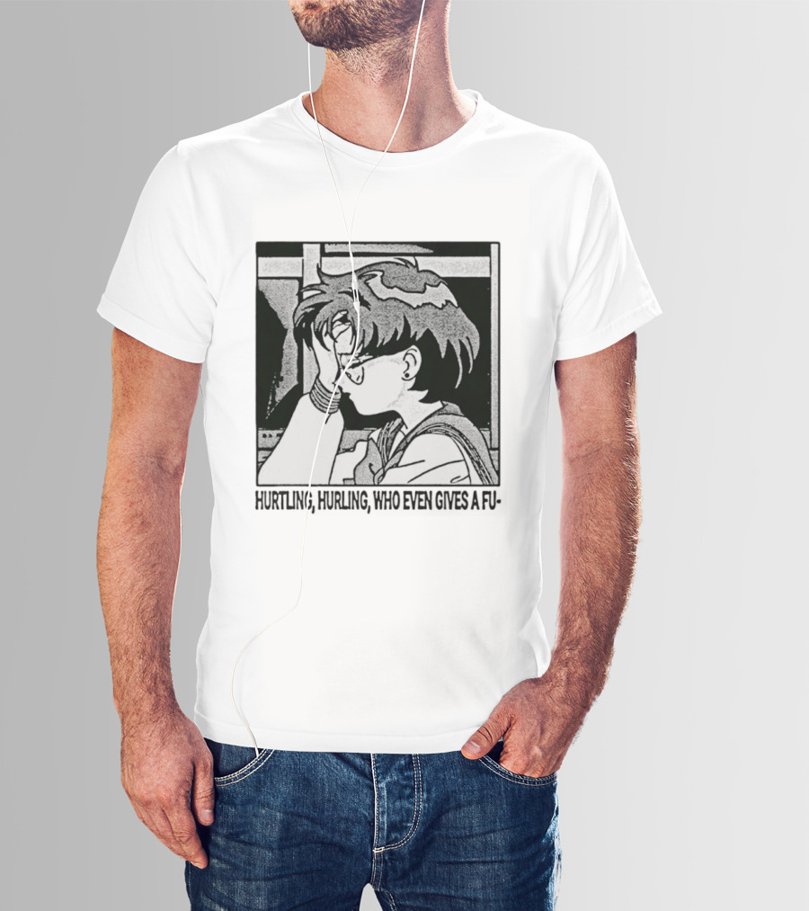 Hurtling Hurling Who Even Gives A Fu 90s Anime Style Frustrated Cartoon T-Shirt