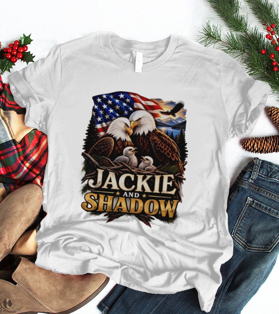 Jackie And Shadow Bald Eagles With American Flag T-Shirt
