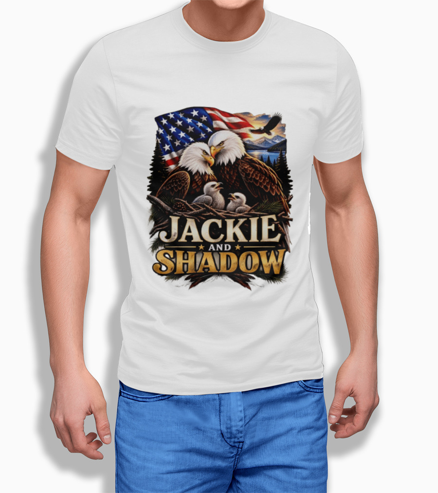 Jackie And Shadow Bald Eagles With American Flag T-Shirt