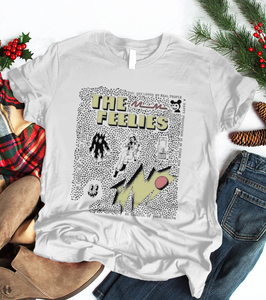 The Feelies Yellow Red Lightning Bolt Circle Band Merch T-Shirt