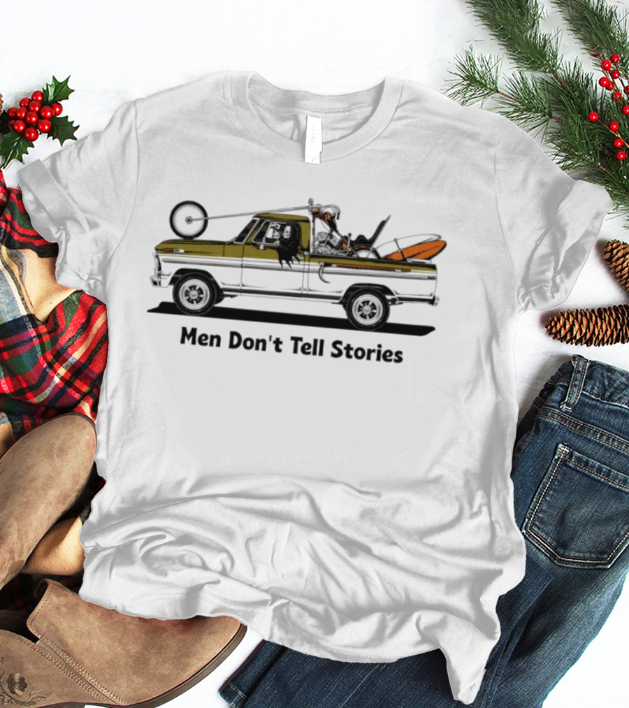 Men Don't Tell Stories Grim Reaper Chopper Motorcycle Truck Scene T-Shirt