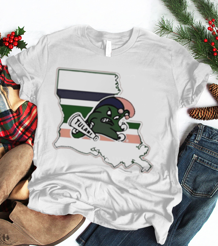 Tulane Green Wave Louisiana State Mardi Gras Map T-Shirt