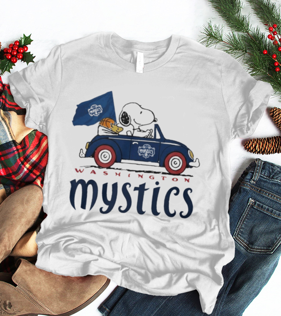 Washington Mystics Snoopy And Woodstock Driving With Basketball T-Shirt
