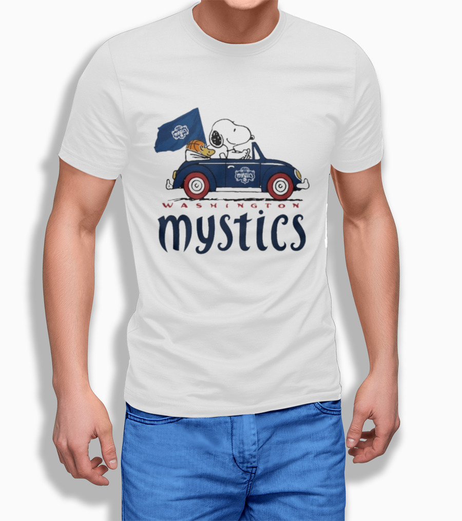 Washington Mystics Snoopy And Woodstock Driving With Basketball T-Shirt