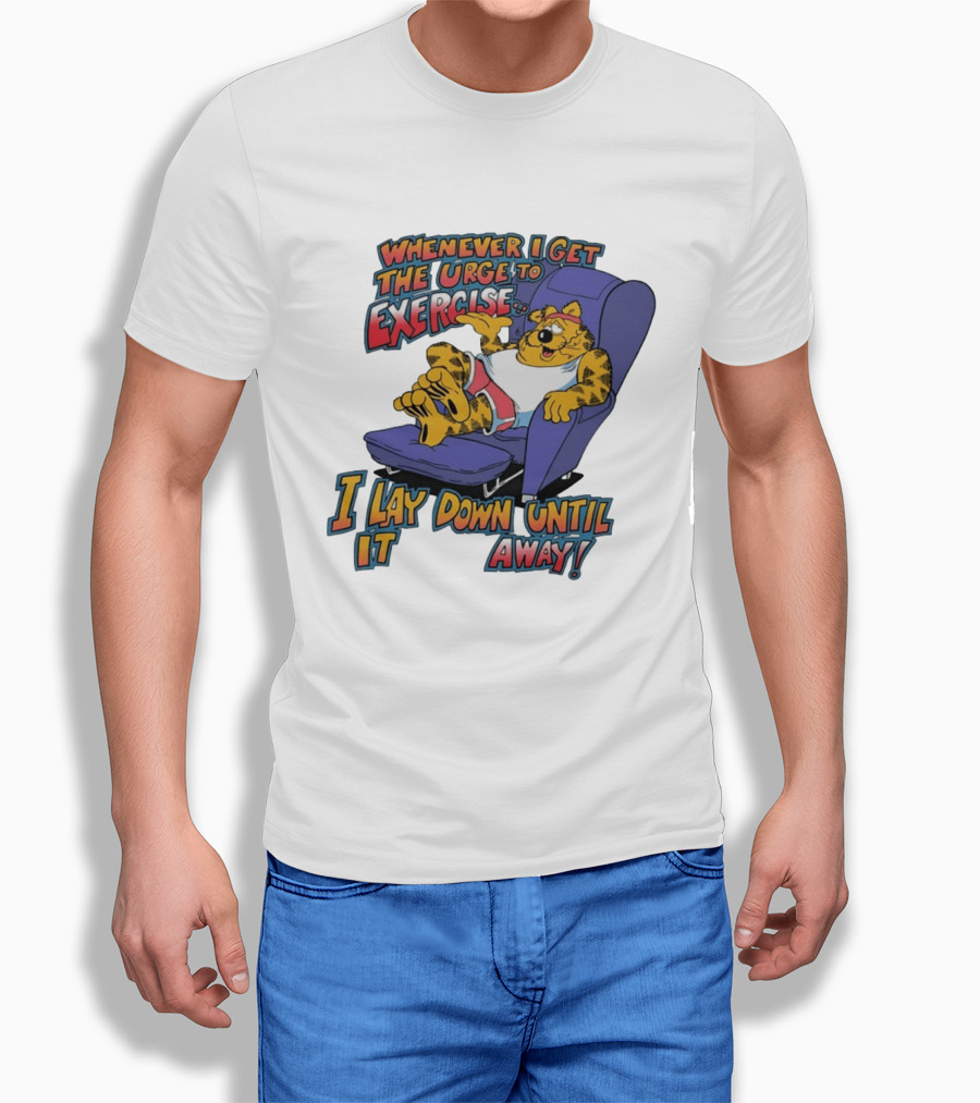 Whenever I Get The Urge To Exercise Cartoon Cat Lounging Until It Goes Away T-Shirt