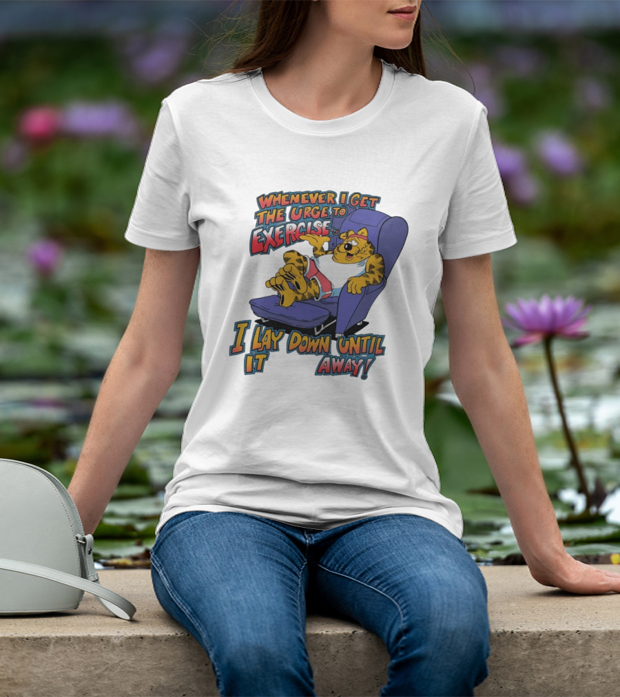 Whenever I Get The Urge To Exercise Cartoon Cat Lounging Until It Goes Away T-Shirt
