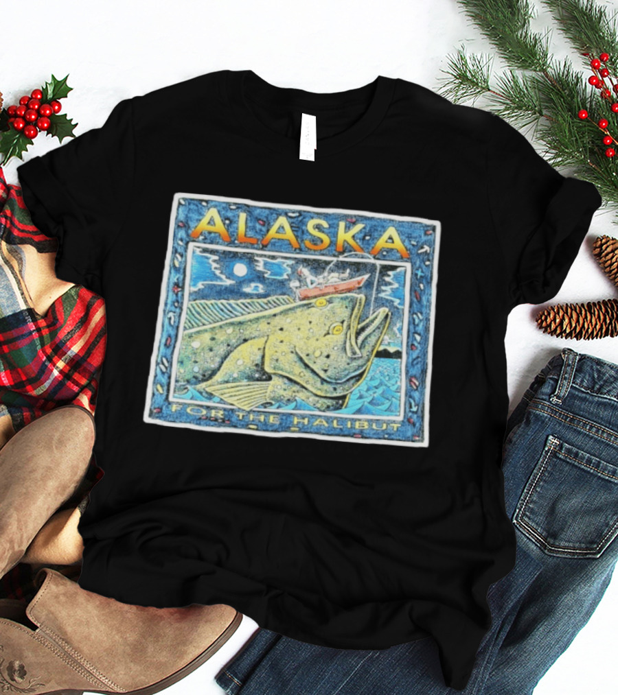 Alaska For The Halibut Fishing Adventure Under Moonlit Sky T-Shirt