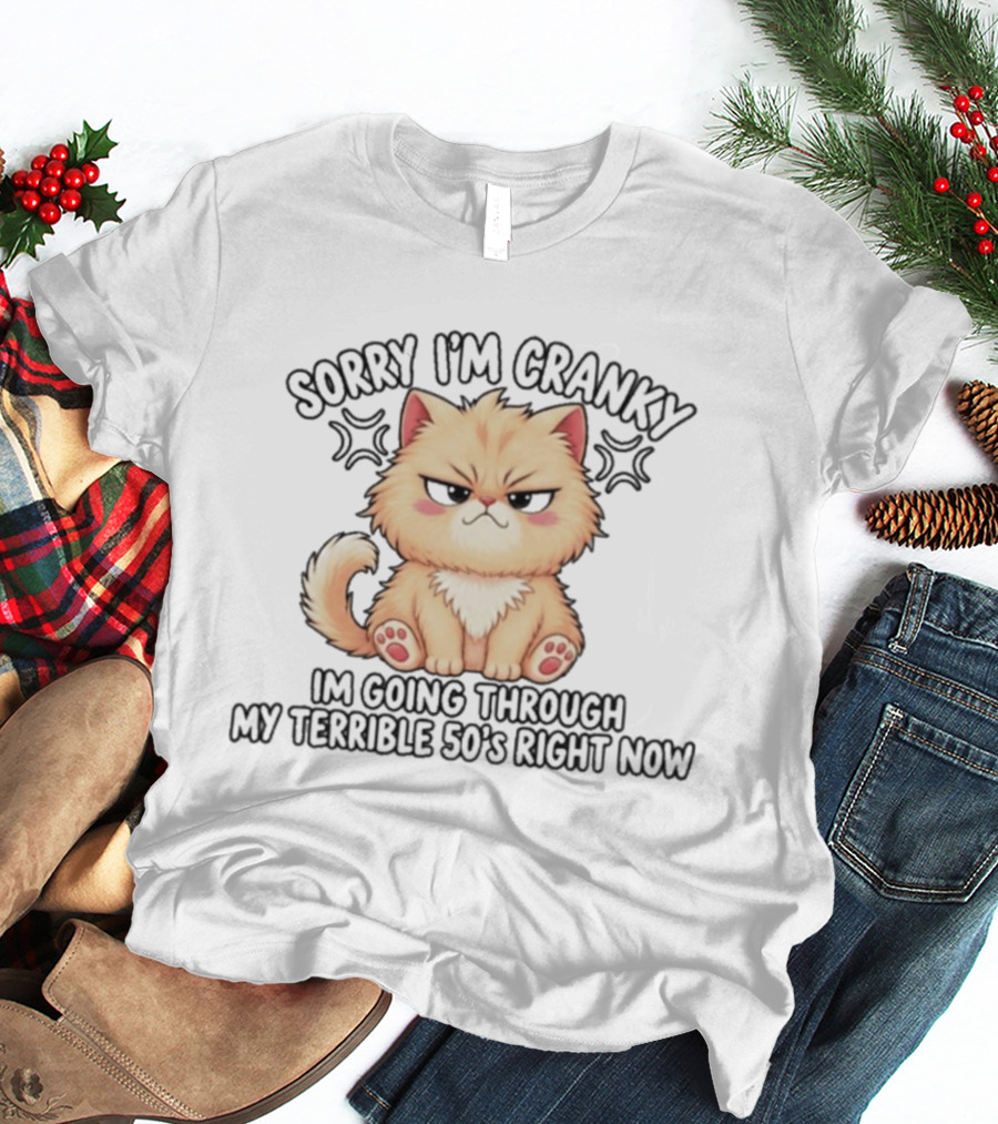 Sorry I'm Cranky I'm Going Through My Terrible 50's Right Now Fluffy Cat T-Shirt