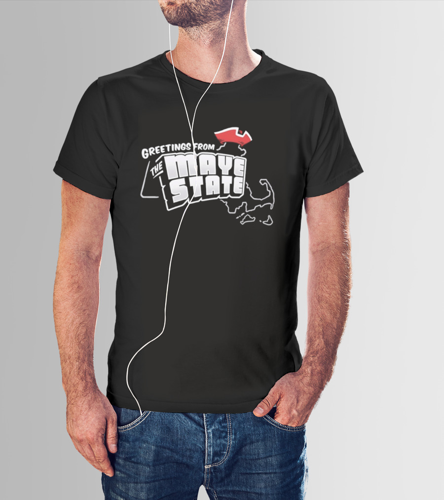 Greetings From The Maye State New England Outline Red Shape T-Shirt