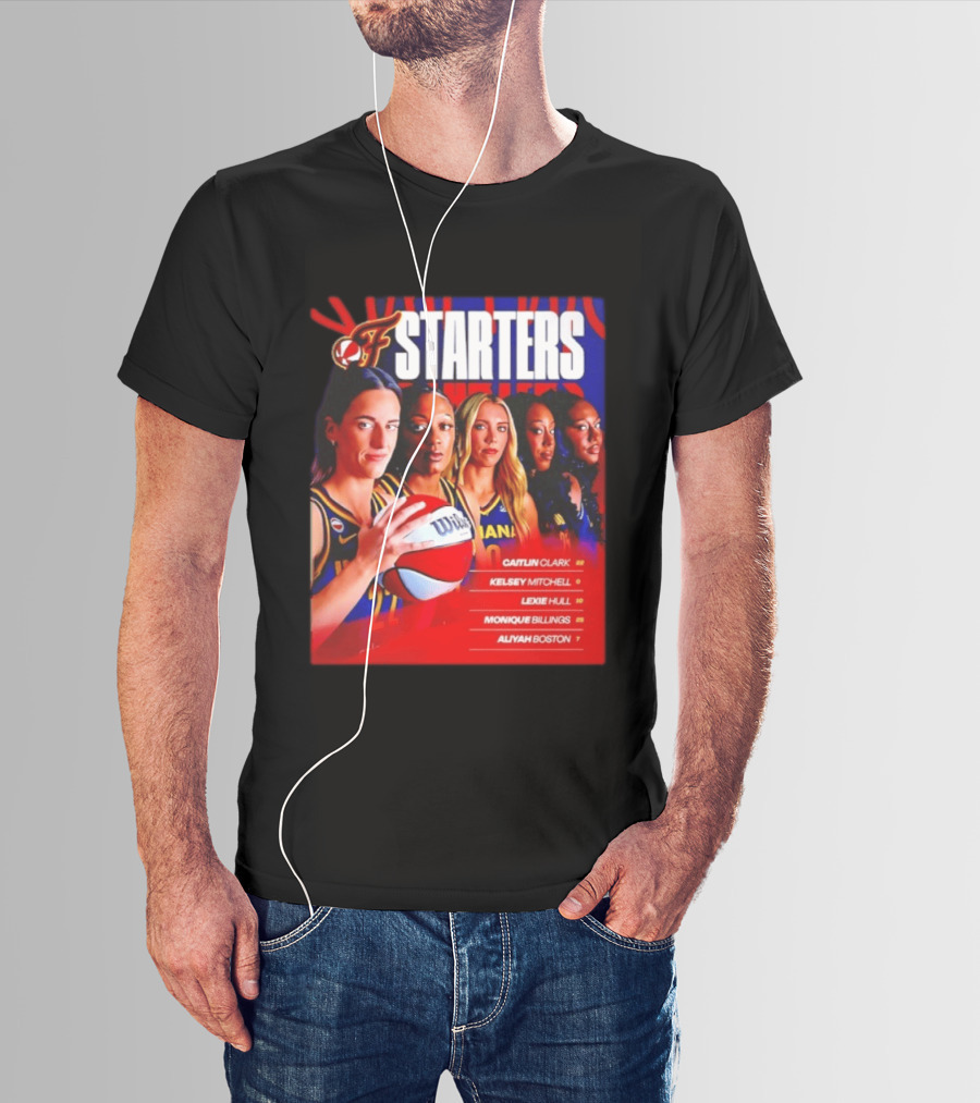 Indiana Fever Basketball Starters Caitlin Clark Kelsey Mitchell Lexie Hull Monique Billings Aliyah Boston T-Shirt