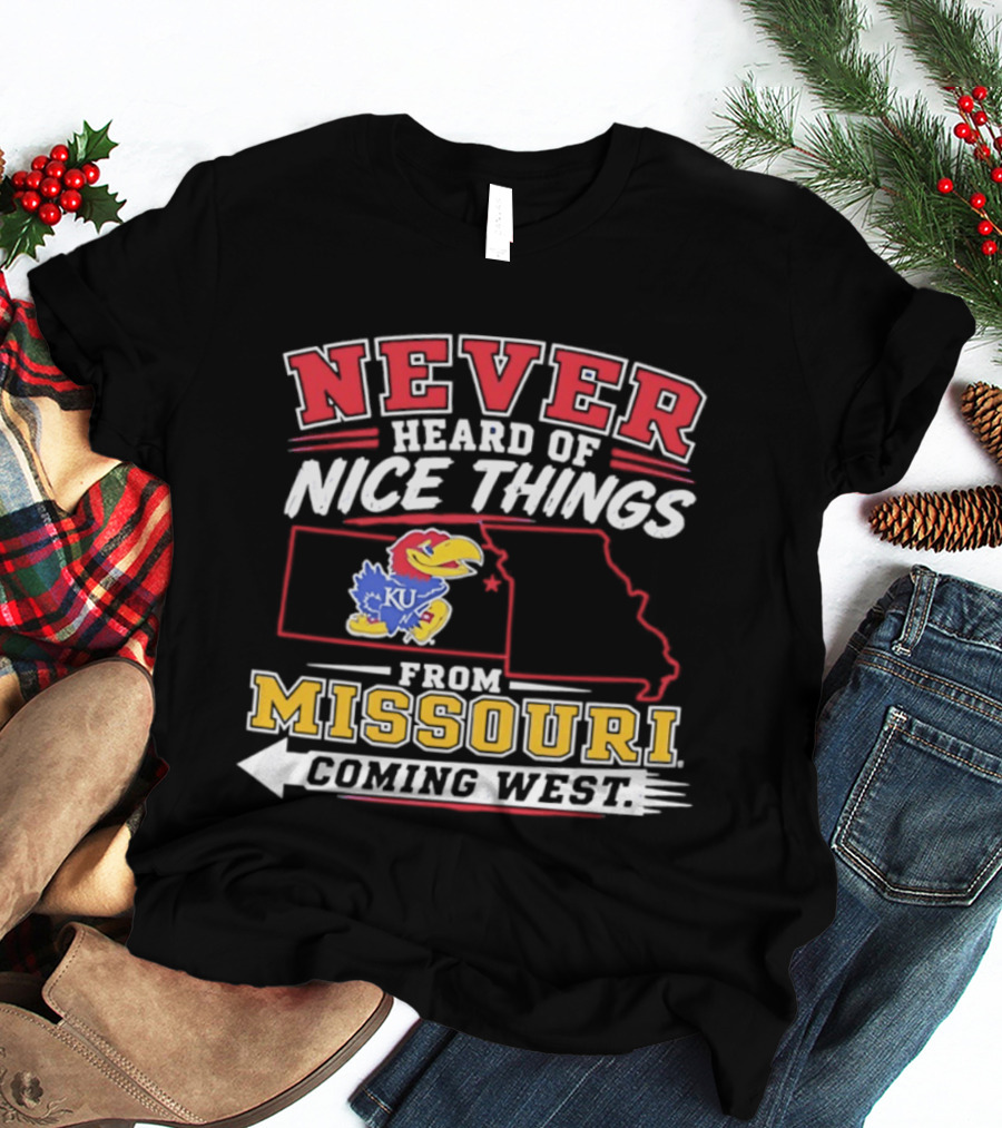 Never Heard Of Nice Things From Missouri Coming West Kansas Jayhawks KU Bird Map T-Shirt