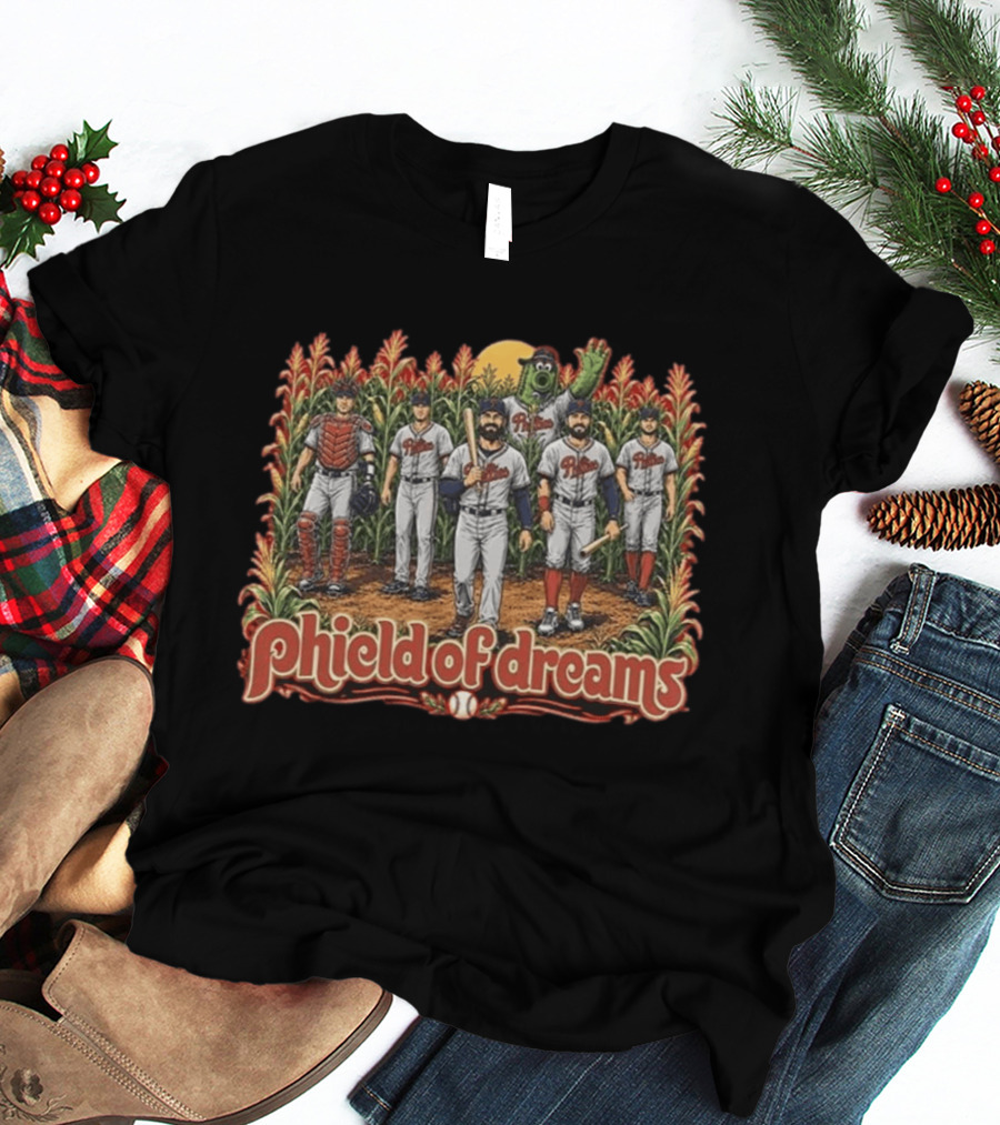 Phillies Phield Of Dreams Baseball Players And Mascot In Cornfield T-Shirt